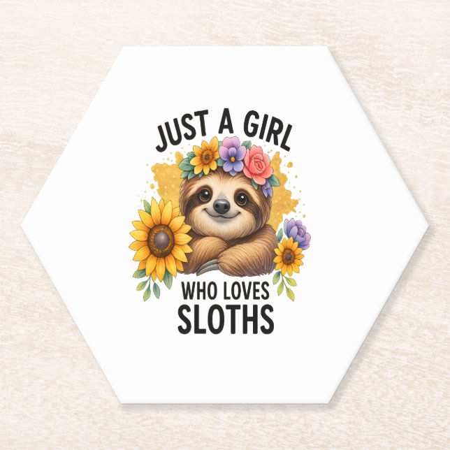 Sloth Just a Girl Who Loves Sloth Paper Coaster (Front)