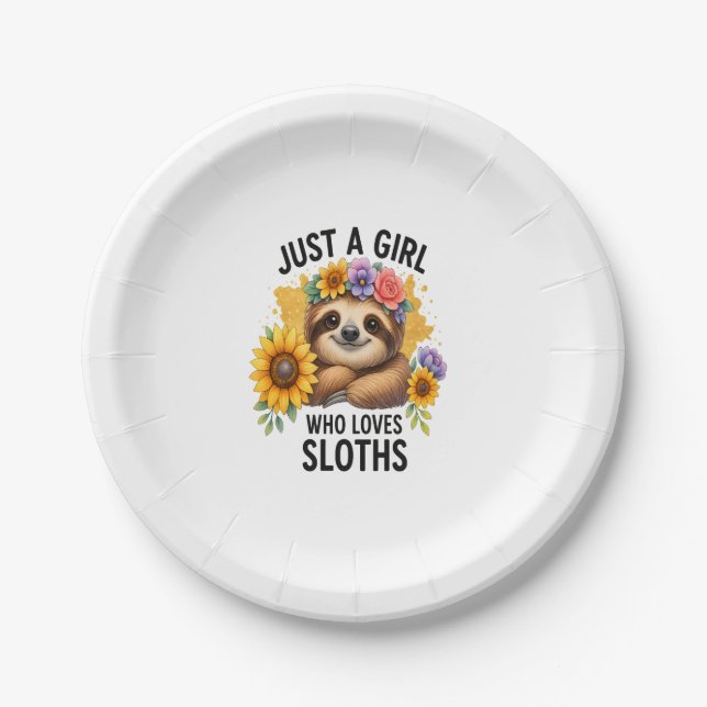 Sloth Just a Girl Who Loves Sloth Paper Plate (Front)