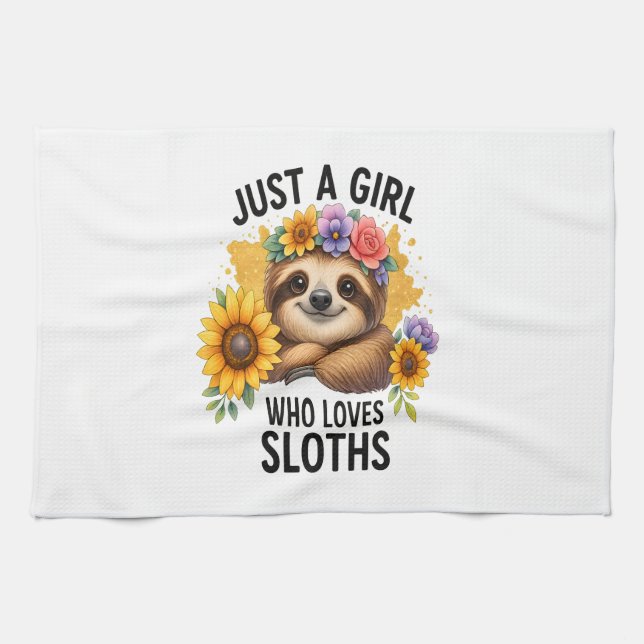 Sloth Just a Girl Who Loves Sloth Tea Towel (Horizontal)