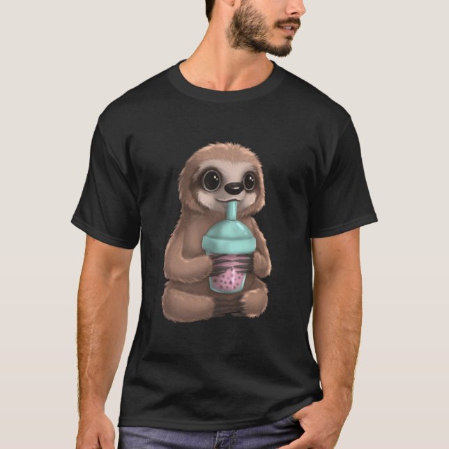 Sloth Kawaii Boba Bubble Milk Tea Tapioca Pearls T-Shirt (Front)