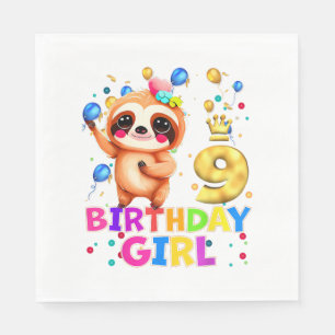 Sloth Kids 9 Year Old Sloth 9th Birthday Party T-S Napkin