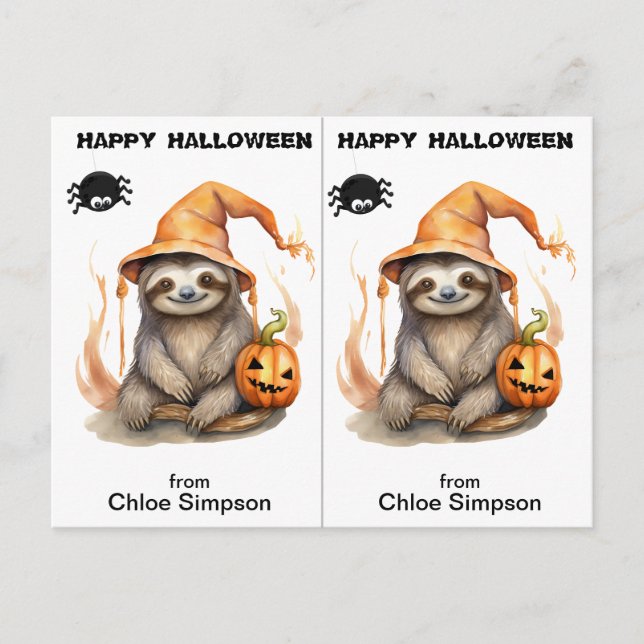 Sloth Kitty Cat School Party Halloween Card (Front)
