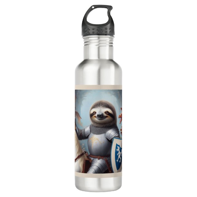 Sloth Knight Fighting Dragons 710 Ml Water Bottle (Front)