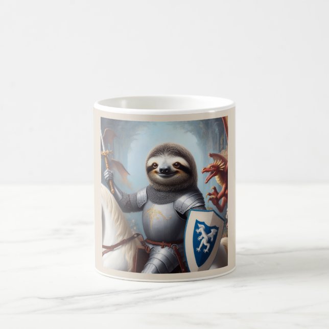 Sloth Knight Fighting Dragons Coffee Mug (Center)