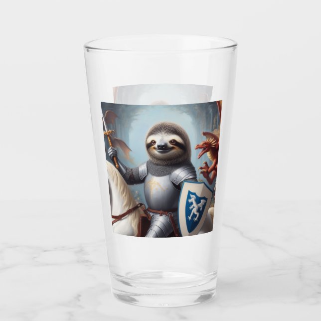 Sloth Knight Fighting Dragons Glass (Front)