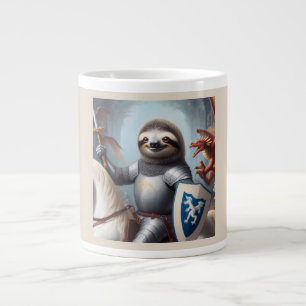 Sloth Knight Fighting Dragons Large Coffee Mug
