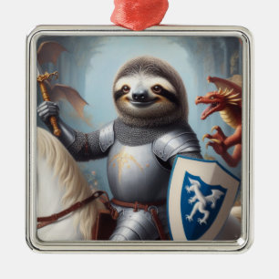 Sloth Knight Fighting Dragons Metal Tree Decoration