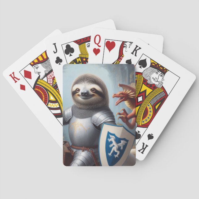 Sloth Knight Fighting Dragons Playing Cards (Back)