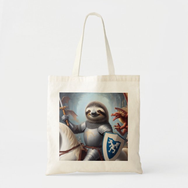 Sloth Knight Fighting Dragons Tote Bag (Front)