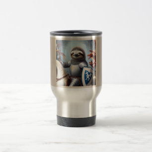 Sloth Knight Fighting Dragons Travel Mug