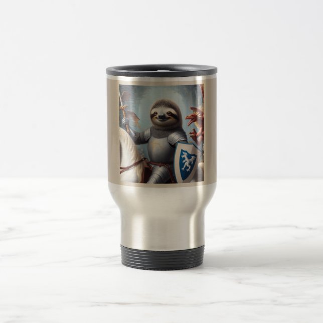 Sloth Knight Fighting Dragons Travel Mug (Center)