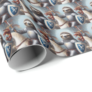 Sloth Knight Fighting Dragons Wrapping Paper