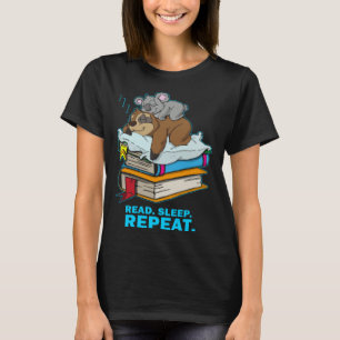 Sloth Koala Bear Sleeping Reading Books T-Shirt