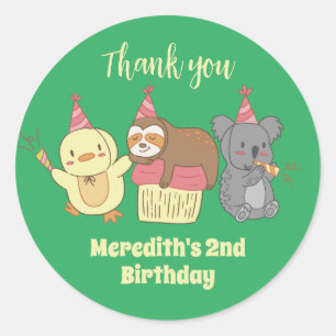 Sloth Koala Duck Party Animal Kids Birthday Party Classic Round Sticker