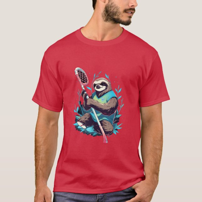 Sloth Lacrosse Player La Stick Sports boy family T-Shirt (Front)