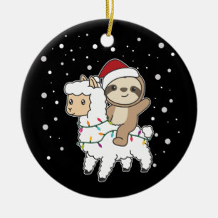 Sloth Lama Christmas Snow Winter Animals Ceramic O Tree Decoration