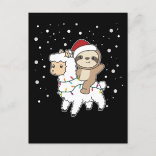 Sloth Lama Christmas Snow Winter Animals Holiday Postcard