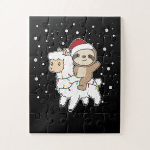 Sloth Lama Christmas Snow Winter Animals Jigsaw Puzzle