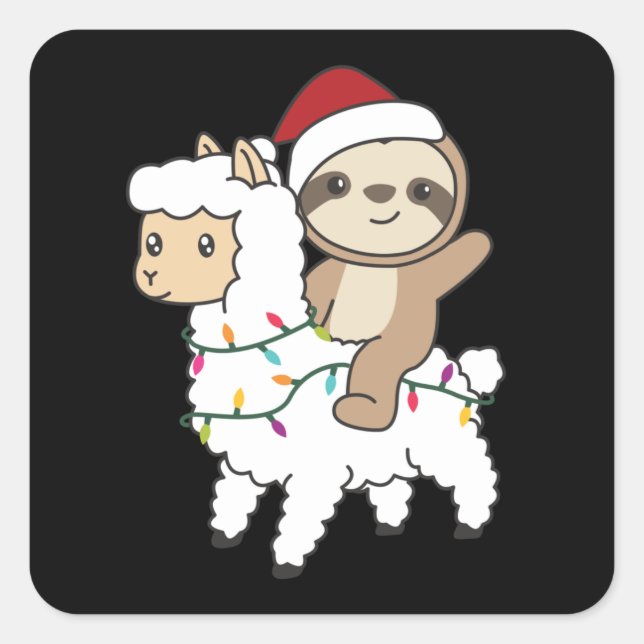 Sloth Lama Christmas Snow Winter Animals Square Sticker (Front)