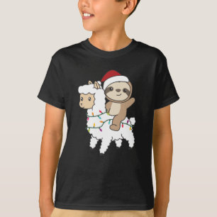 Sloth Lama Christmas Snow Winter Animals T-Shirt