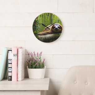 Sloth Lazy Afternoon, Wall Cloth Large Clock