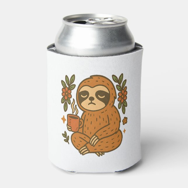 Sloth Lazy Sleepy Sloth Can Cooler (Can Front)
