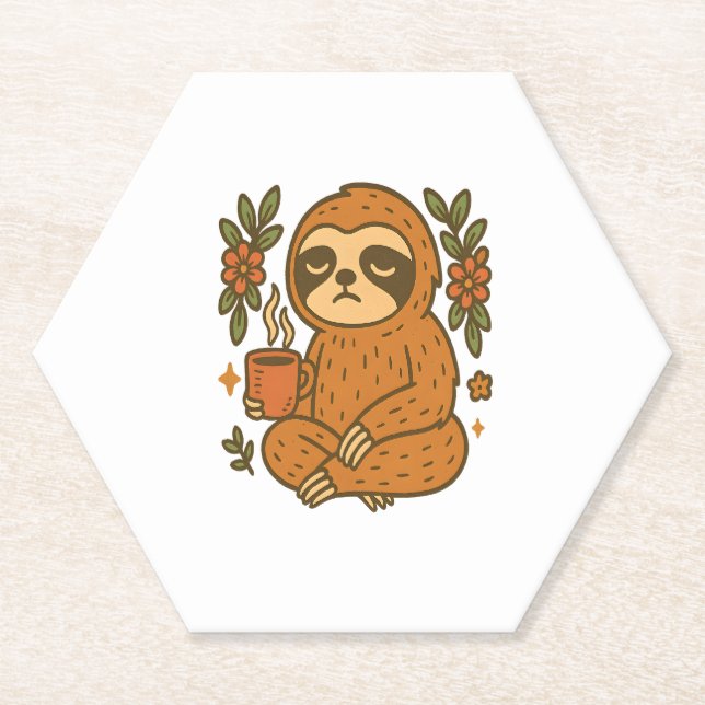 Sloth Lazy Sleepy Sloth Paper Coaster (Front)