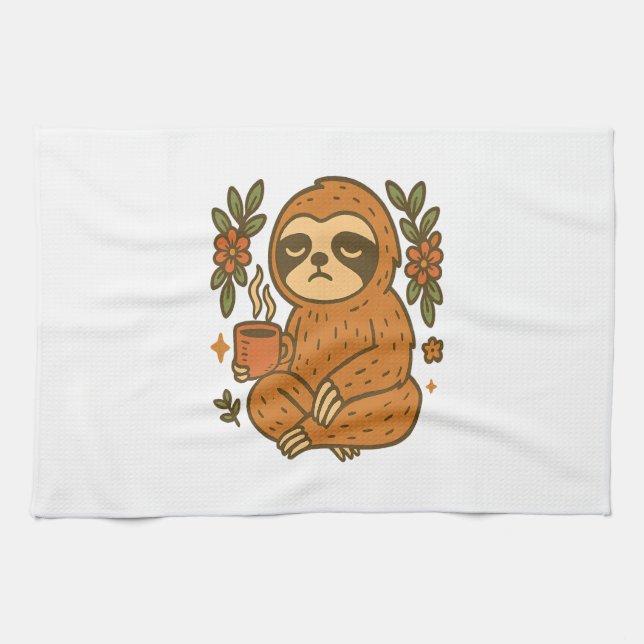 Sloth Lazy Sleepy Sloth Tea Towel (Horizontal)