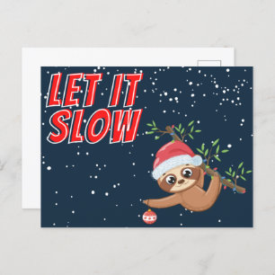 Sloth Let It Slow Christmas Postcard