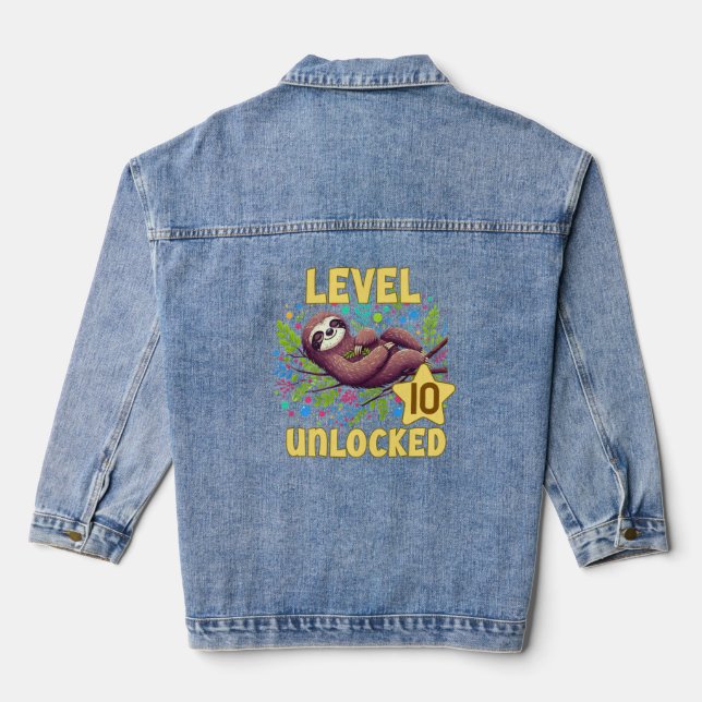 Sloth Level Unlocked Birthday Gamer Design Denim Jacket (Back)