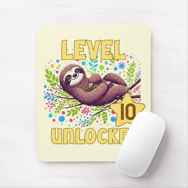 Sloth Level Unlocked Birthday Gamer Design Mouse Mat (With Mouse)