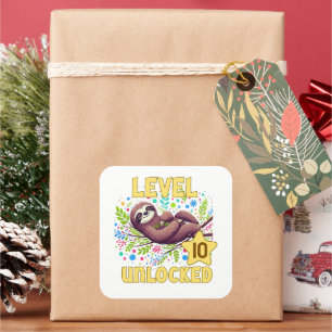 Sloth Level Unlocked Birthday Gamer Design Square Sticker
