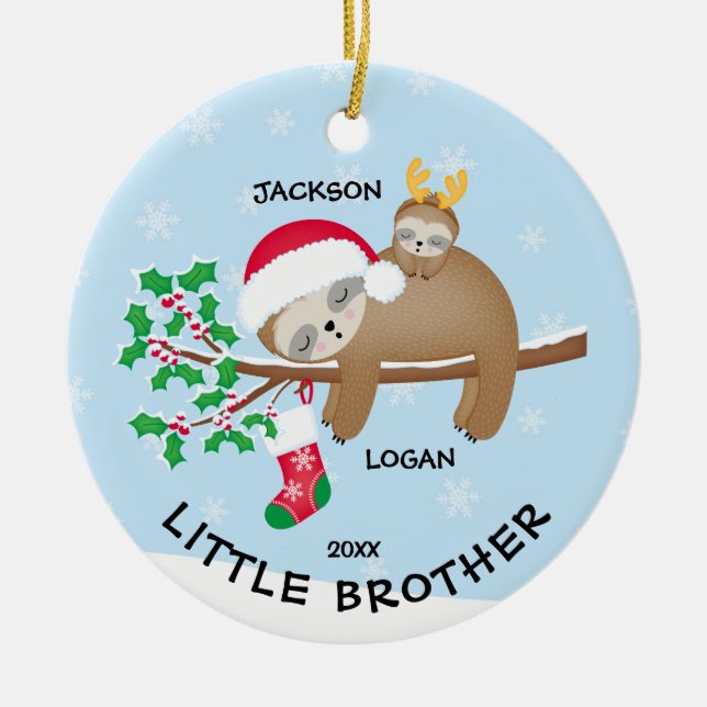 Sloth Little Brother Christmas Ornament (Front)