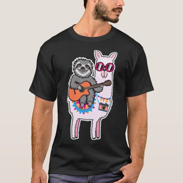 Sloth Llama Sticker T-Shirt (Front)