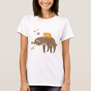 Sloth Love Cat Funny Men Women Kid Gift Tee