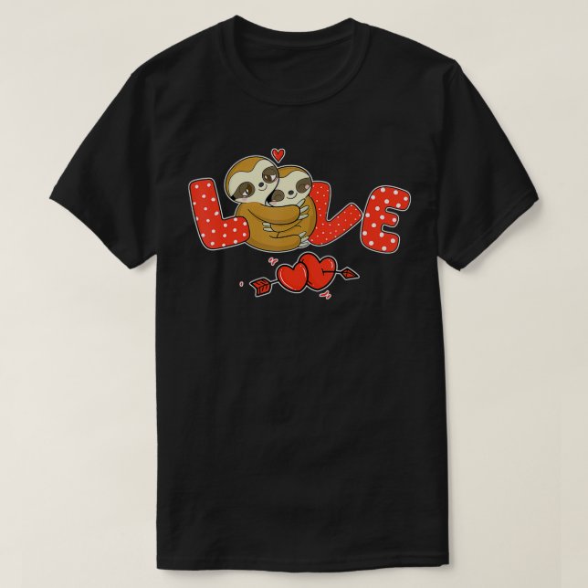 sloth love holding heart Valentines Day Cute Anima T-Shirt (Design Front)