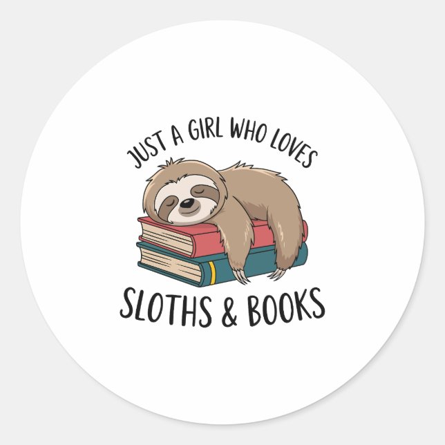 Sloth Lover Book Reading T-shirt Design Classic Round Sticker (Front)