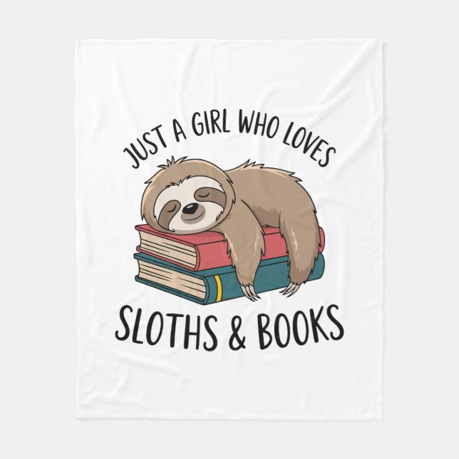 Sloth Lover Book Reading T-shirt Design Fleece Blanket (Front)