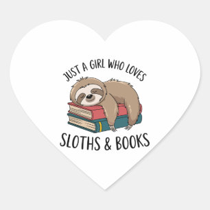 Sloth Lover Book Reading T-shirt Design Heart Sticker