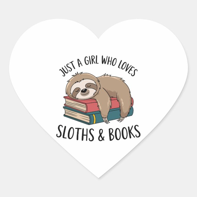Sloth Lover Book Reading T-shirt Design Heart Sticker (Front)