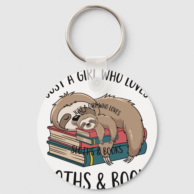 Sloth Lover Book Reading T-shirt Design Key Ring (Front)