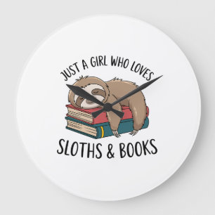 Sloth Lover Book Reading T-shirt Design Large Clock