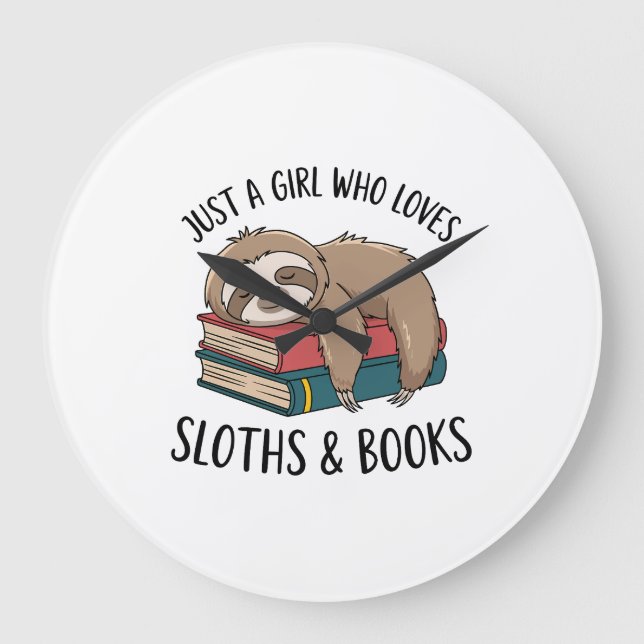 Sloth Lover Book Reading T-shirt Design Large Clock (Front)