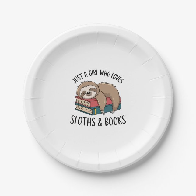 Sloth Lover Book Reading T-shirt Design Paper Plate (Front)