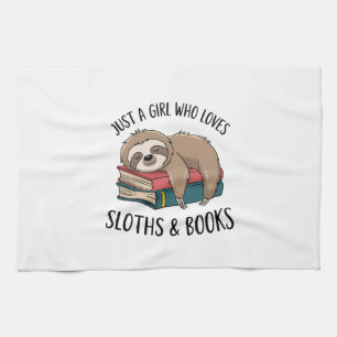 Sloth Lover Book Reading T-shirt Design Tea Towel
