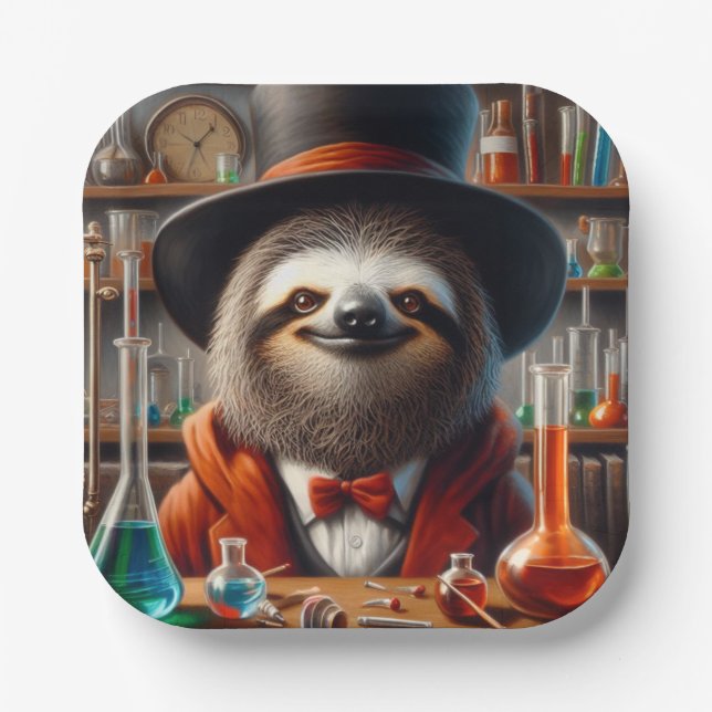 Sloth Mad Scientist Paper Plate (Front)