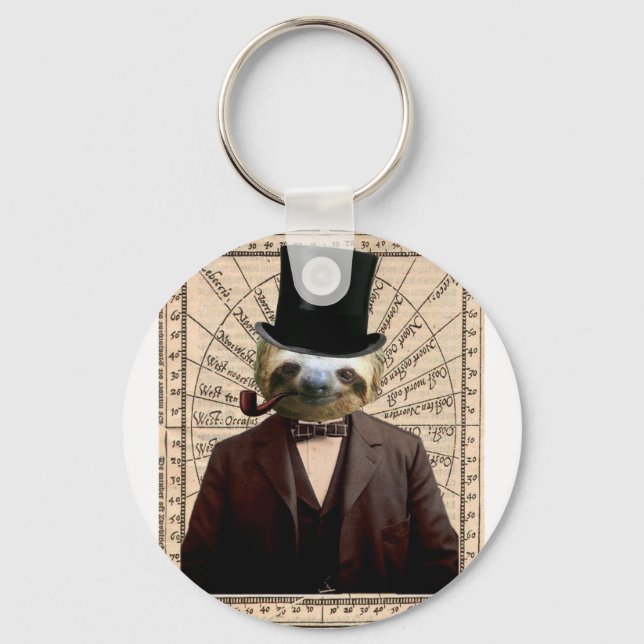 Sloth Man Victorian Steampunk Anthropomorphic Key Ring (Front)