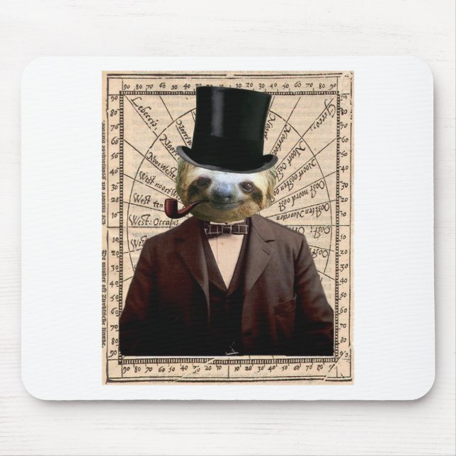 Sloth Man Victorian Steampunk Anthropomorphic Mouse Mat (Front)