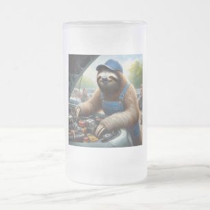 Sloth Mechanic Frosted Glass Beer Mug
