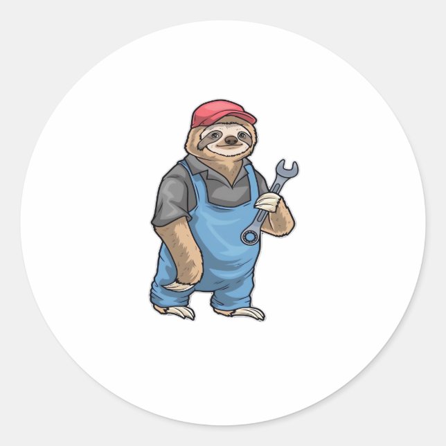 Sloth Mechanic Wrench Classic T-Shirt Classic Round Sticker (Front)
